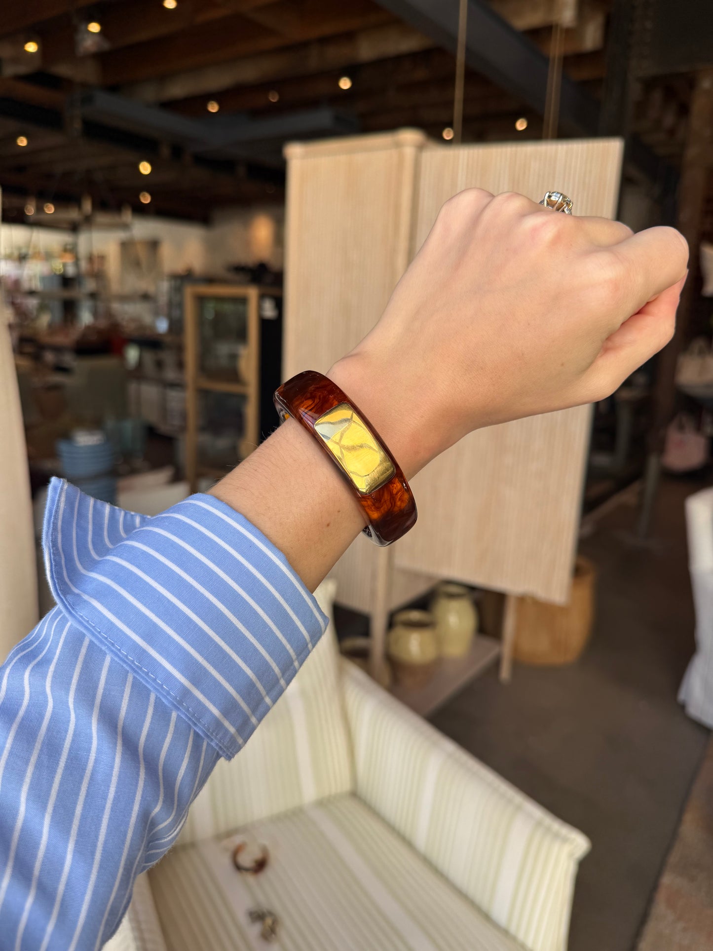 Tortoise Shell Resin Gold Plate Bangle