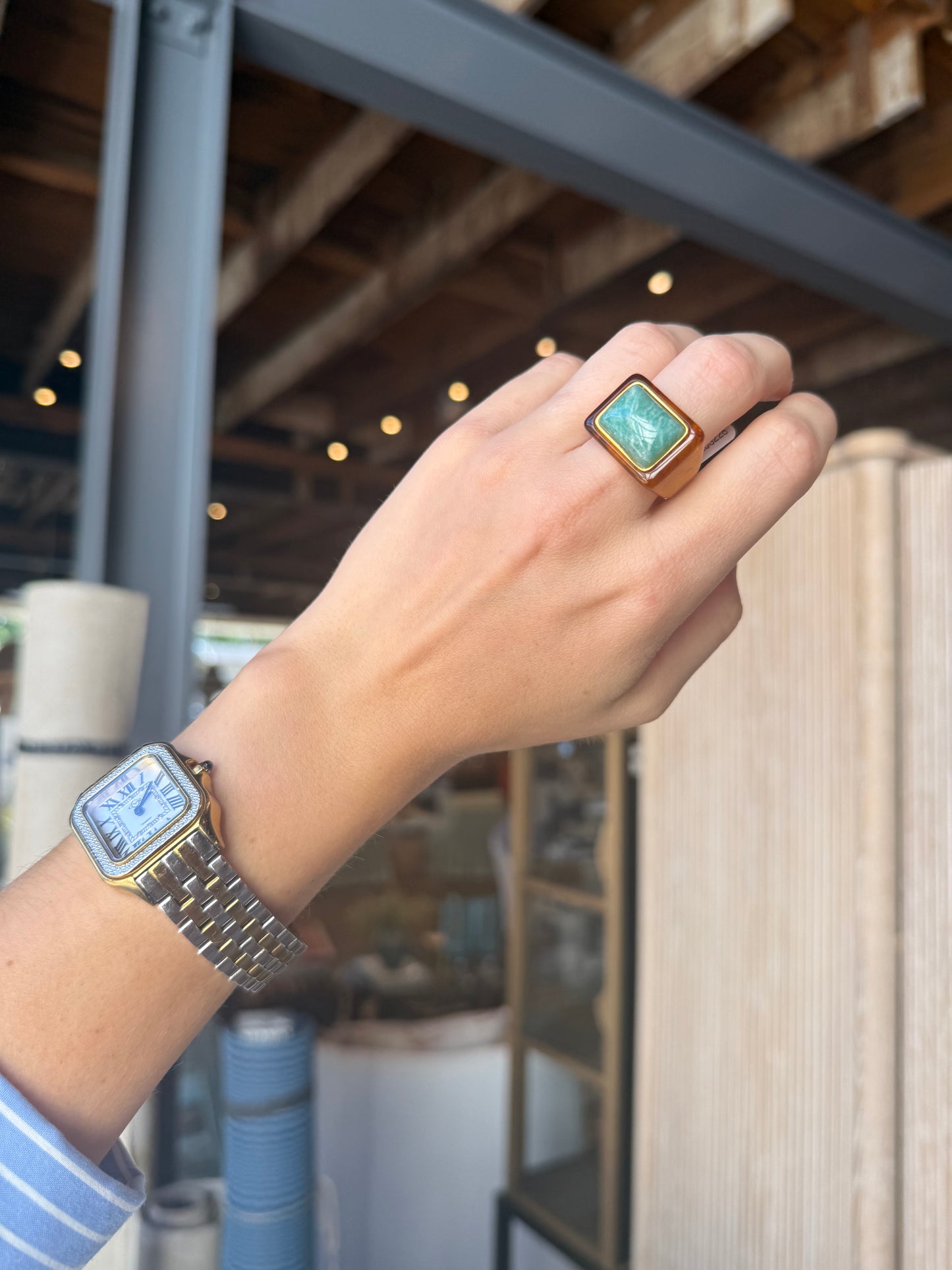 Tortoise Shell Resin Amazonite Ring