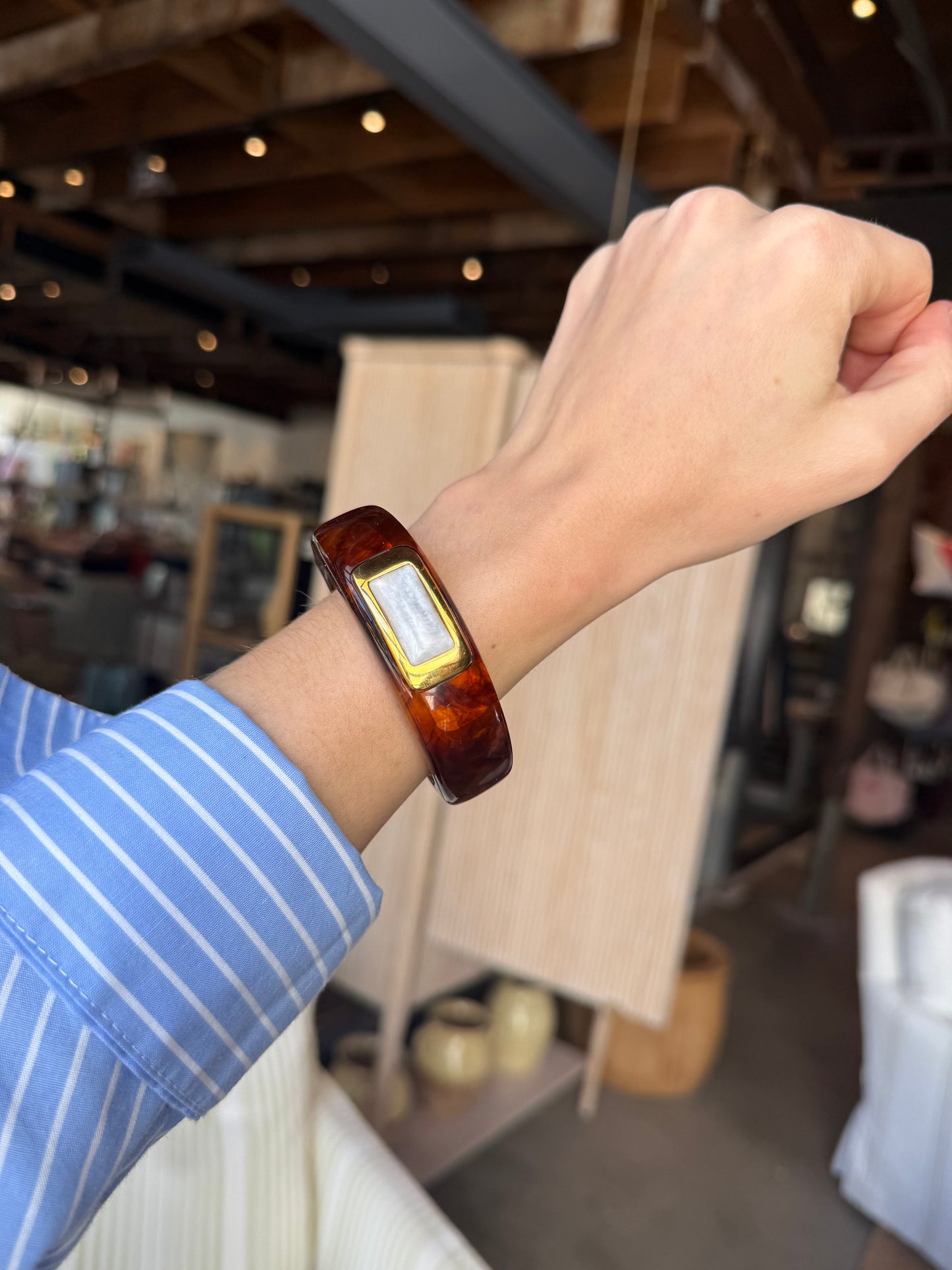 Tortoise Shell Resin Moonstone Bangle