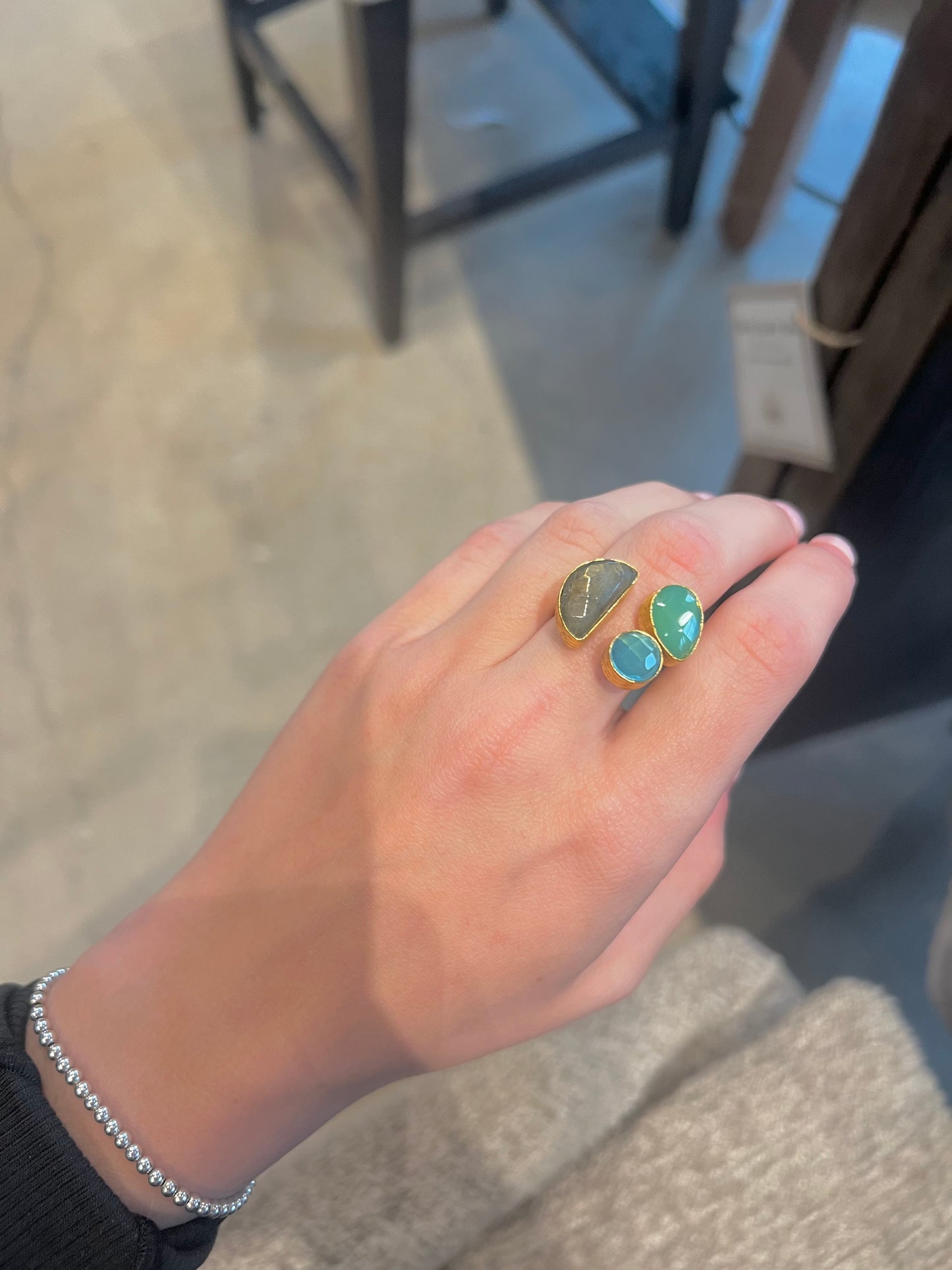 Labradorite, Blue, Aqua Chalcedony Ring