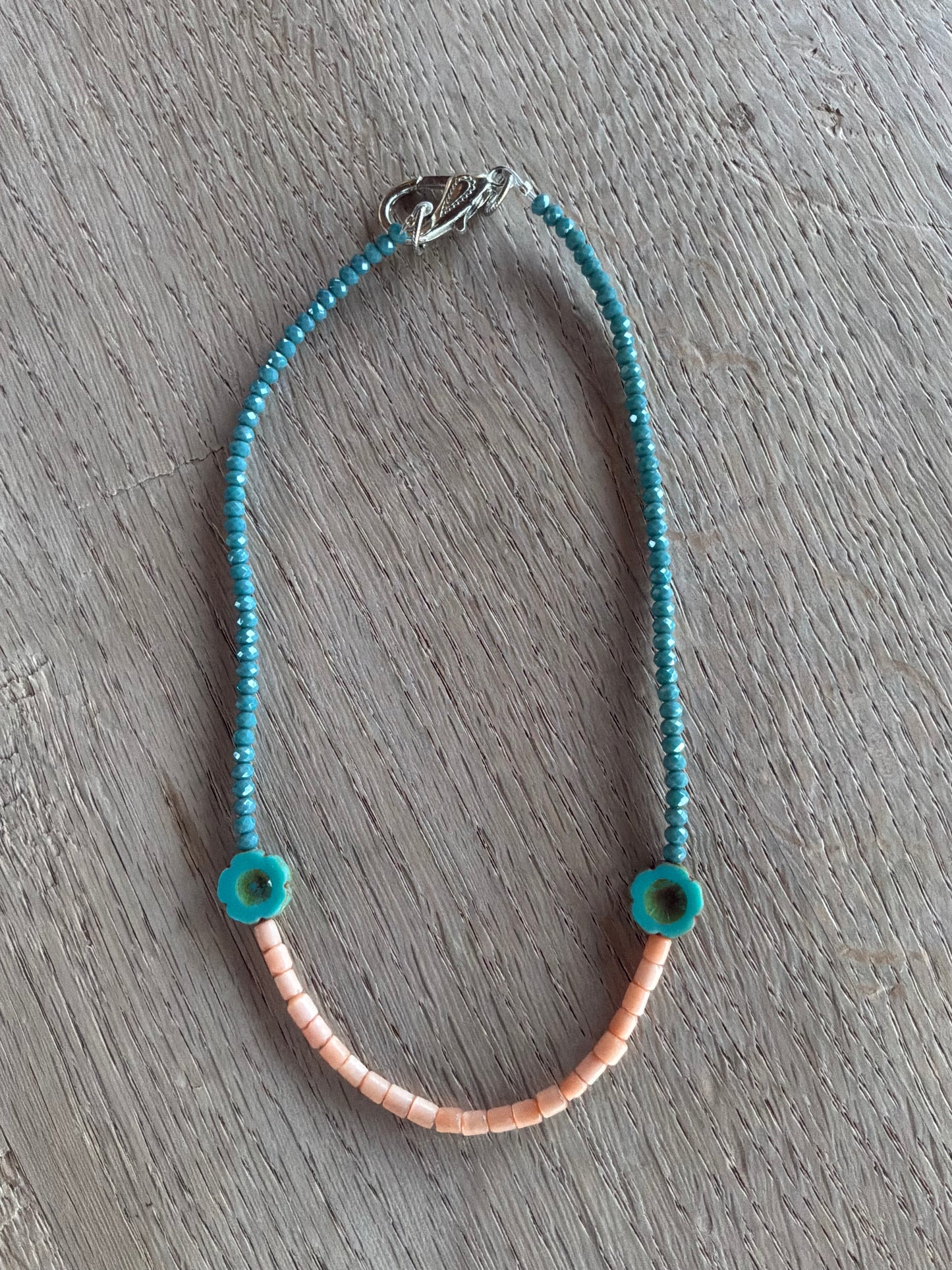 Two Flower Vintage Beaded Necklace