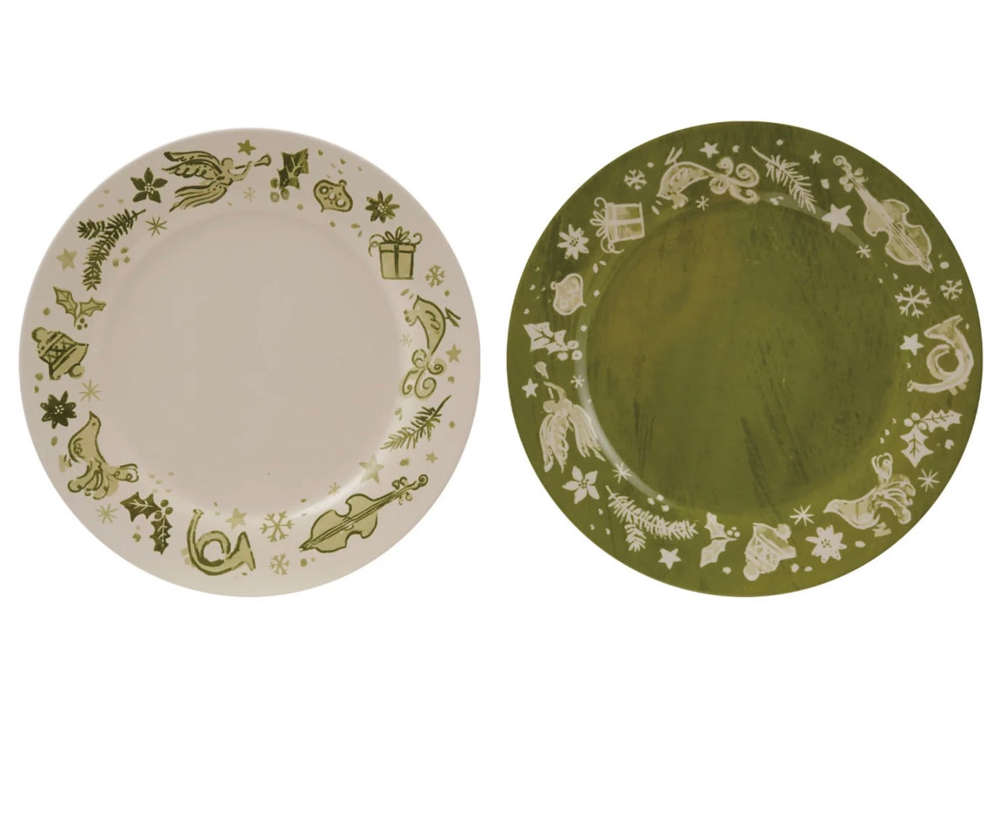 Stoneware Plate with Holiday Design, 2 Styles