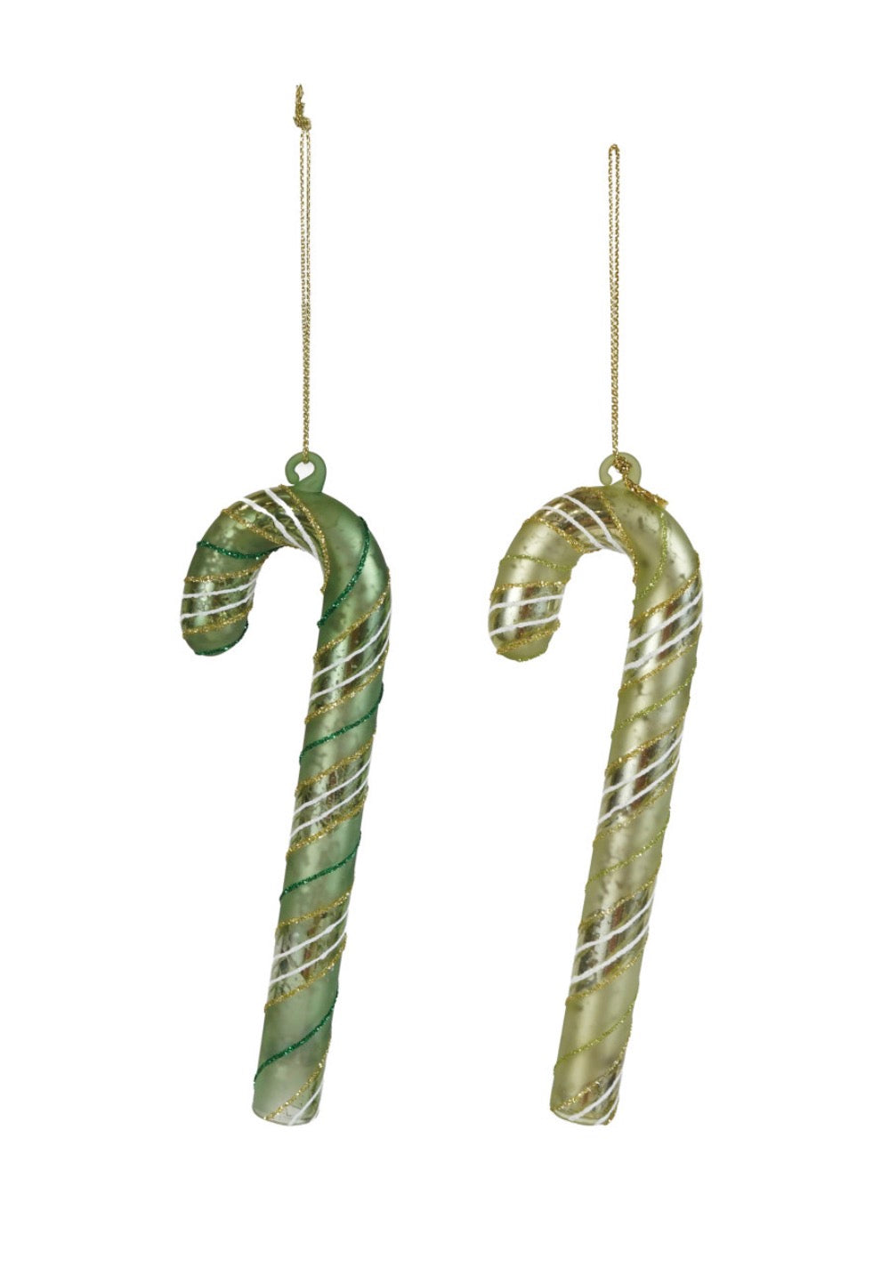 Glass Candy Cane Ornament with Stripes & Glitter, 2 Colors