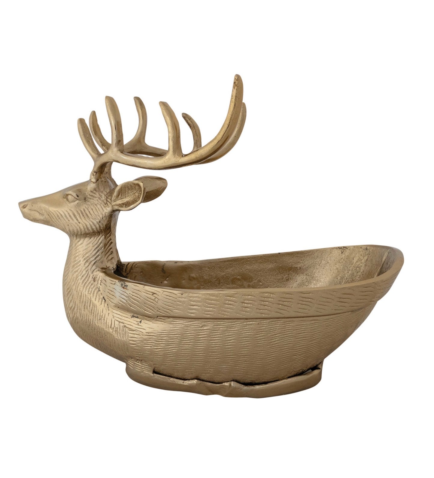 Cast Aluminum Reindeer Shaped Bowl/Bottle Holder, Gold Finish