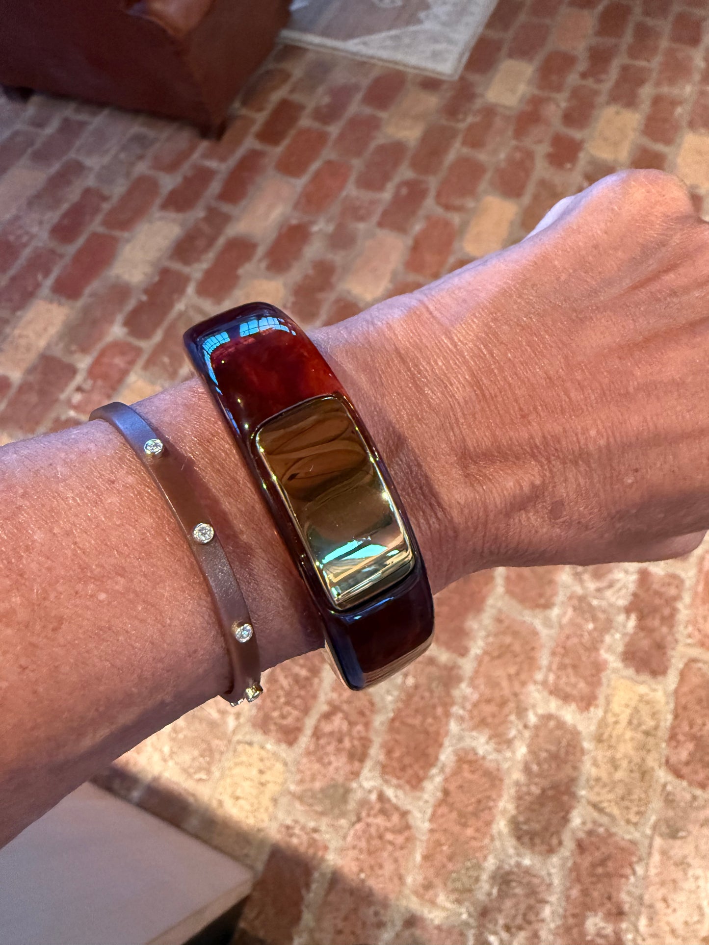 Tortoise Shell Resin Gold Plate Bangle