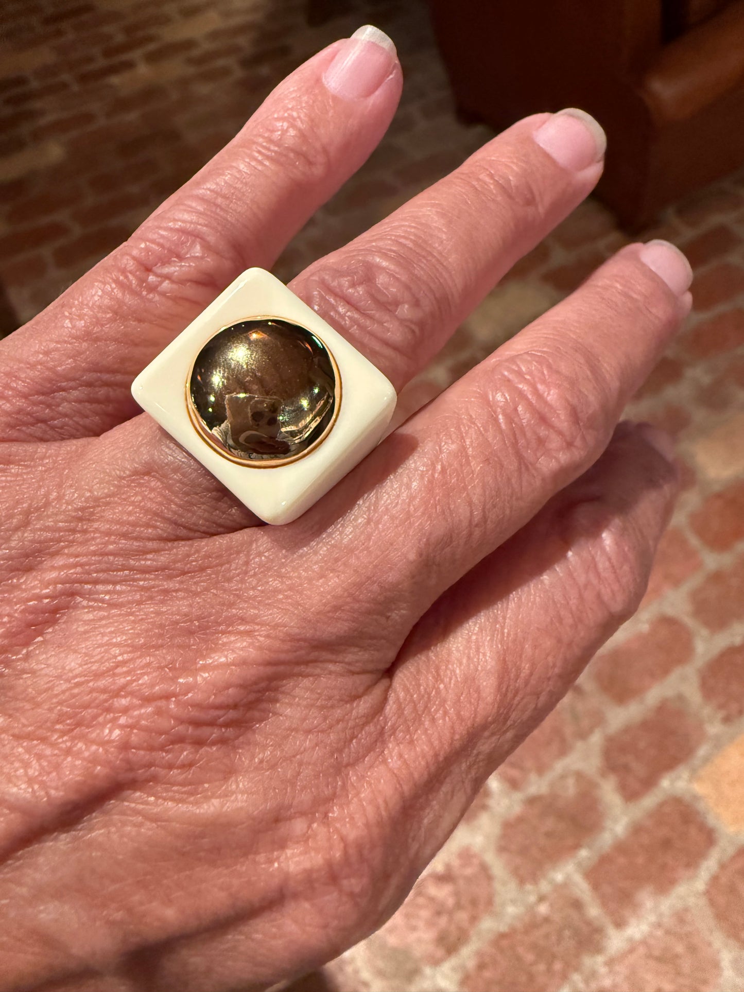 Ivory Resin Gold Circle Ring