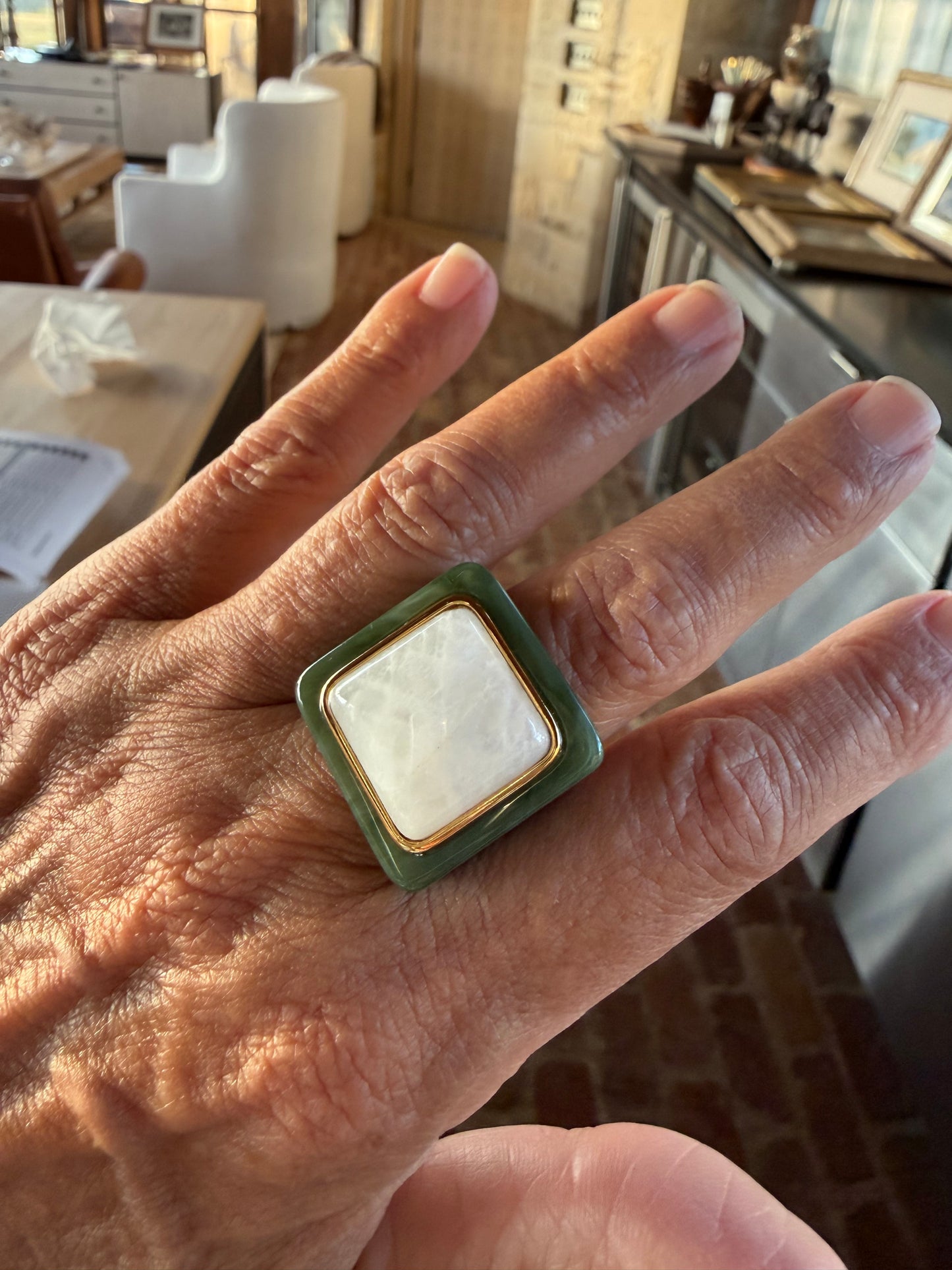 Jade Resin / Moonstone Ring