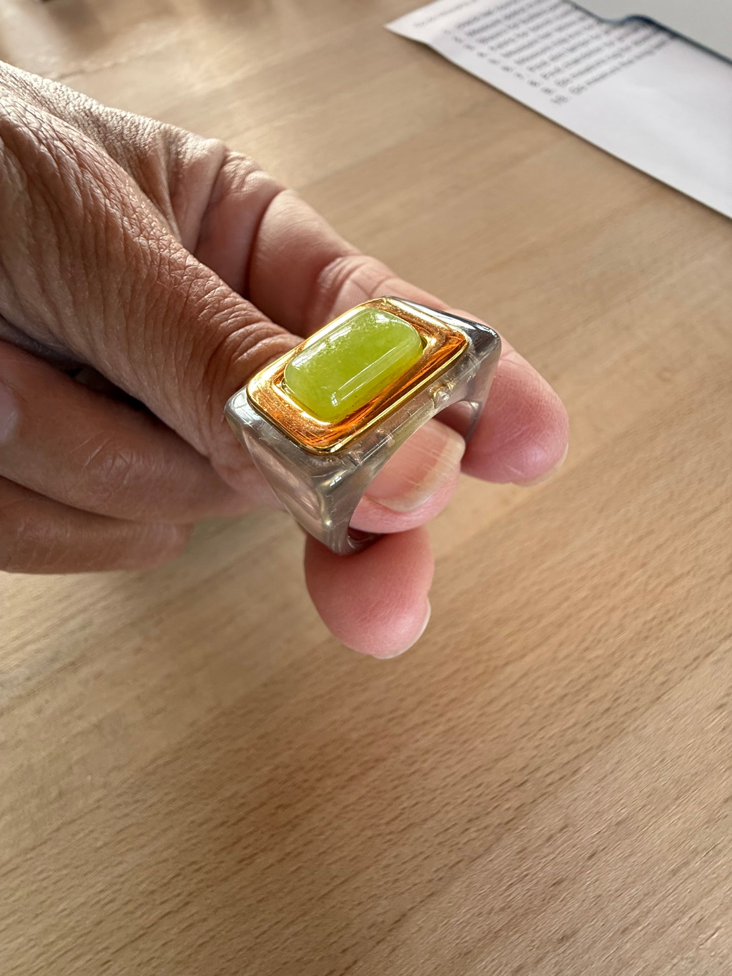 Deep Grey Resin / Lime Green Quartz Ring