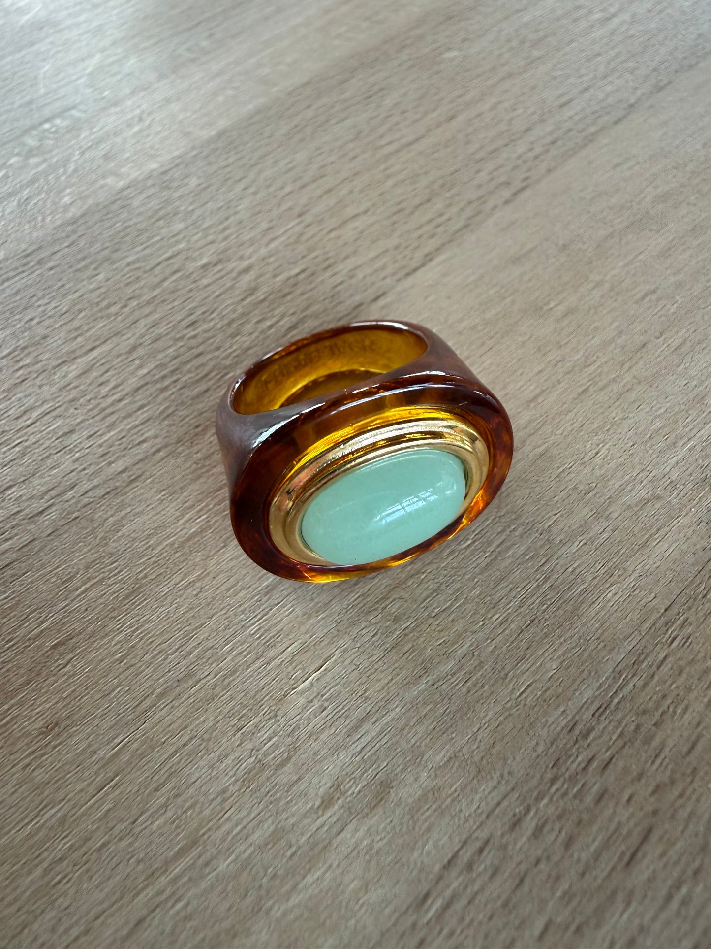 Tortoise Shell Reain / Aquamarine Quartz Ring