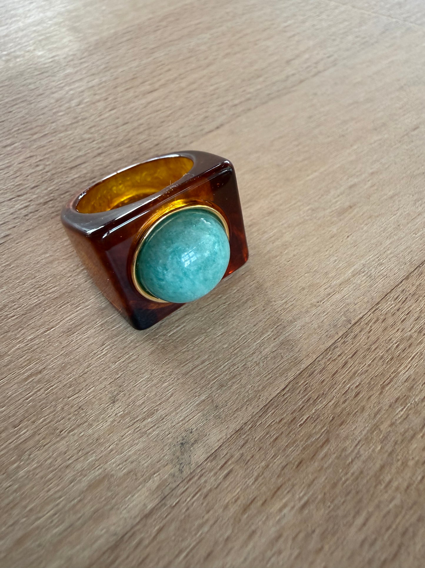 Tortoise Shell Resin / Amazonite Ring