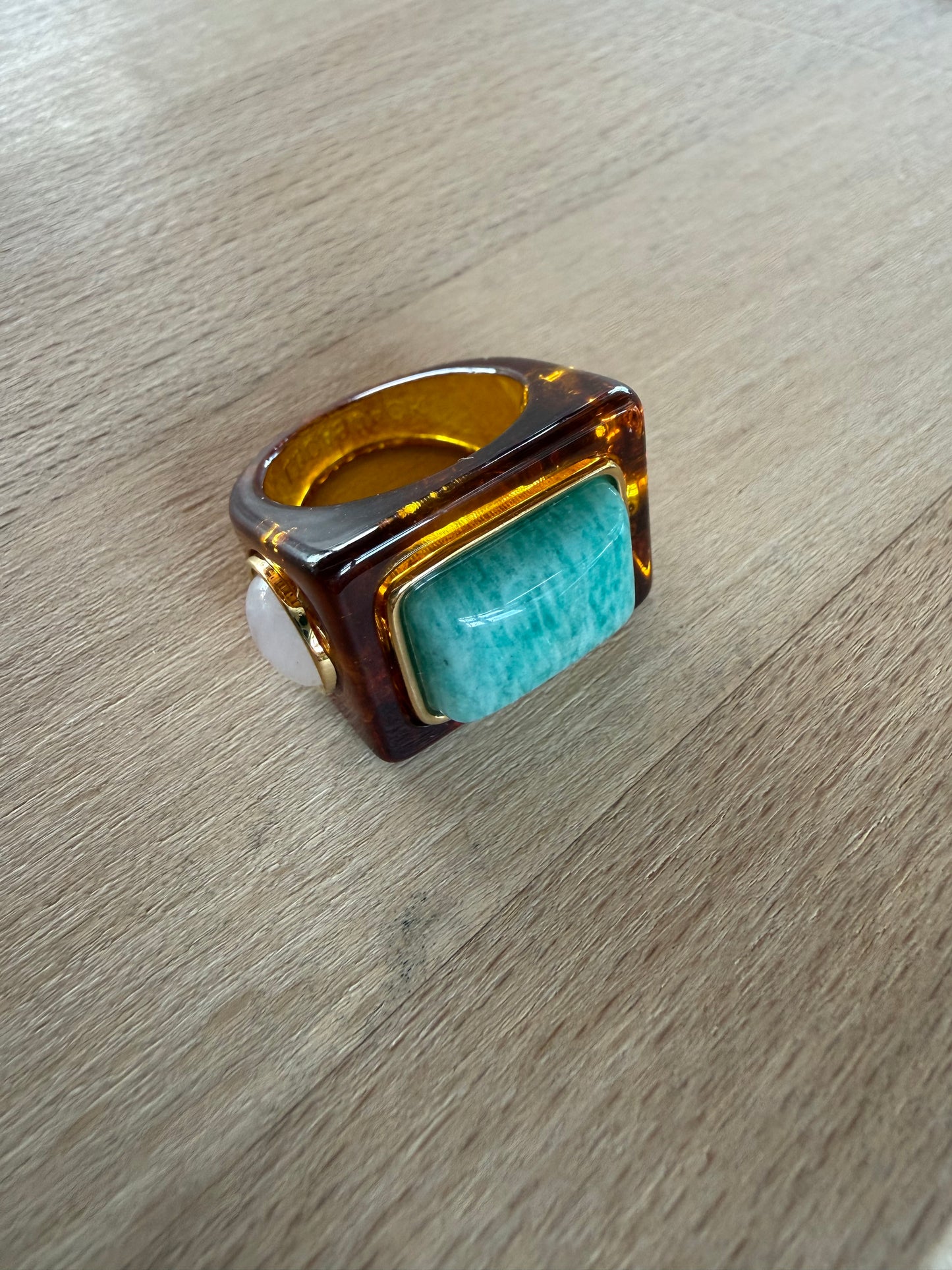 Tortoise Shell Resin / Amazonite Ring