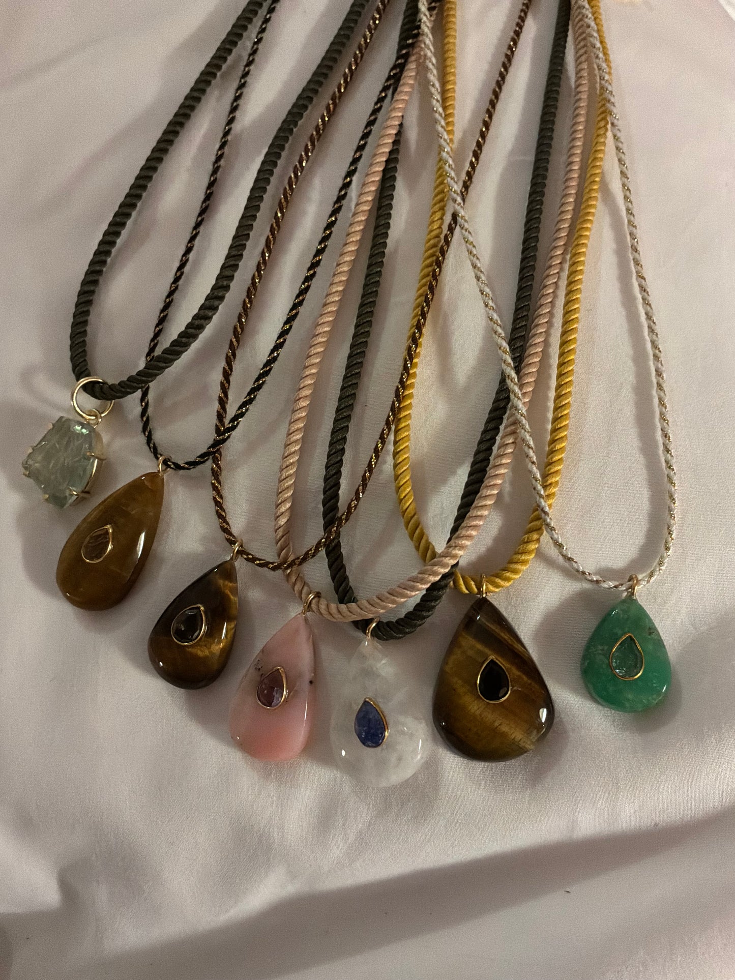 Semi Precious Gemstone Necklace on Cord