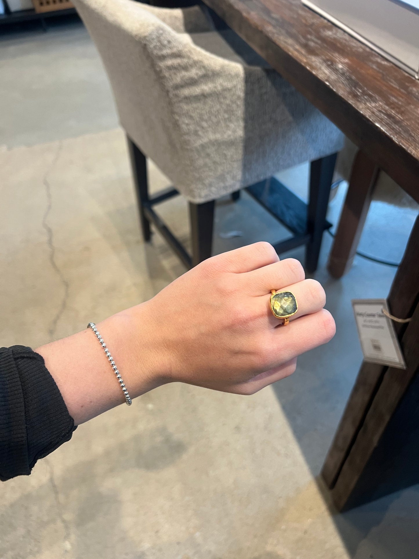 Goldplated Brass Ring, Labradorite
