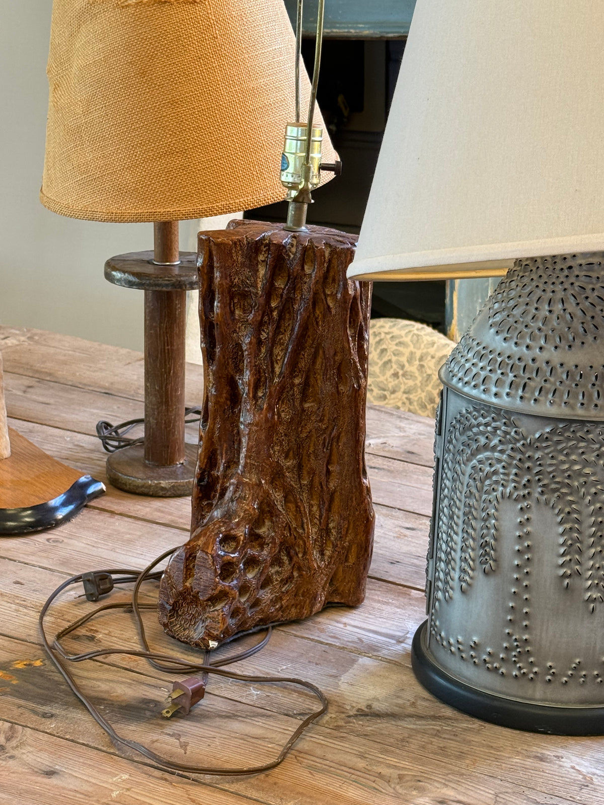 Vintage Sculptural Gnarled Wood Lamp