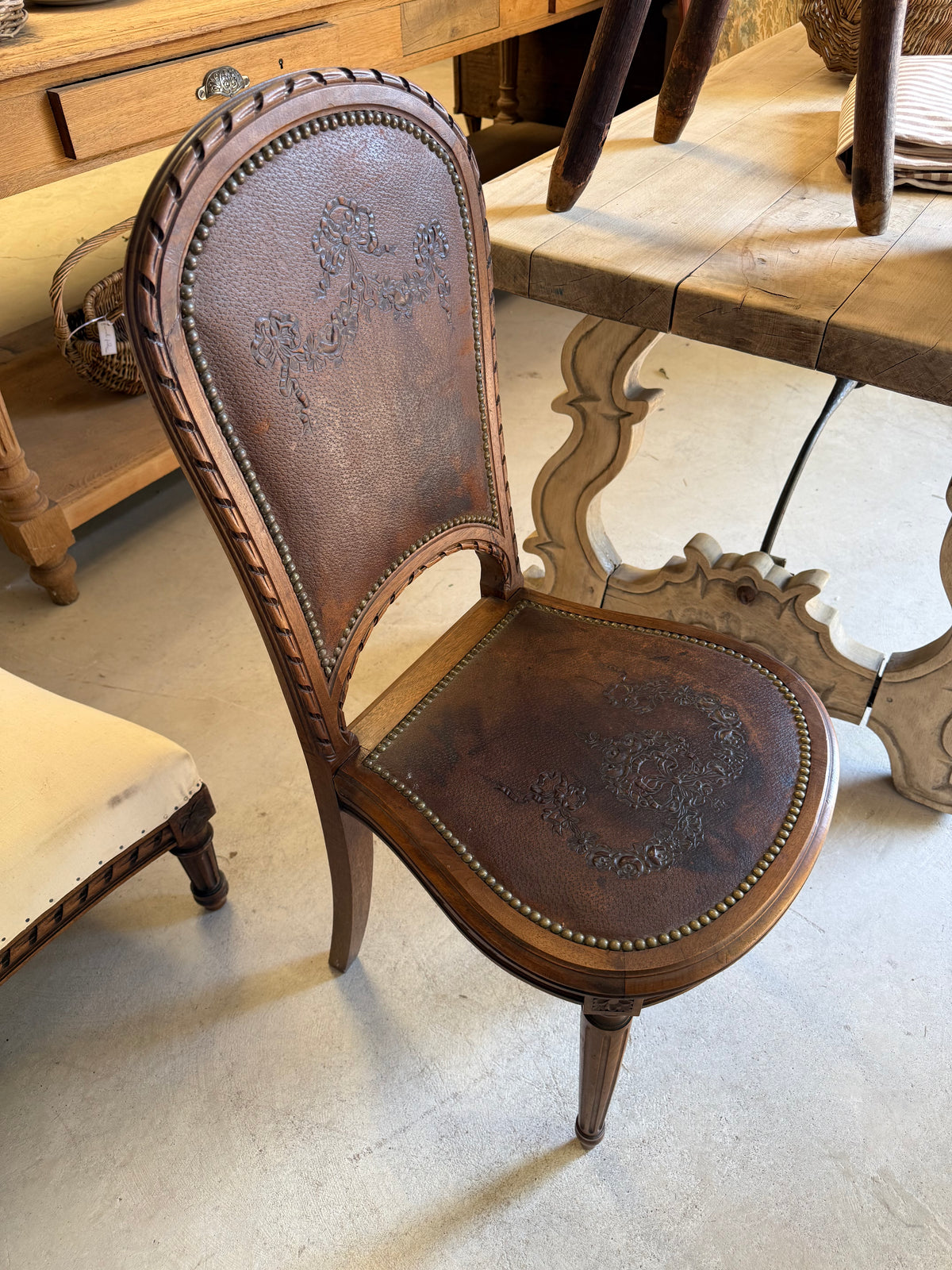 French Leather Embossed Chair