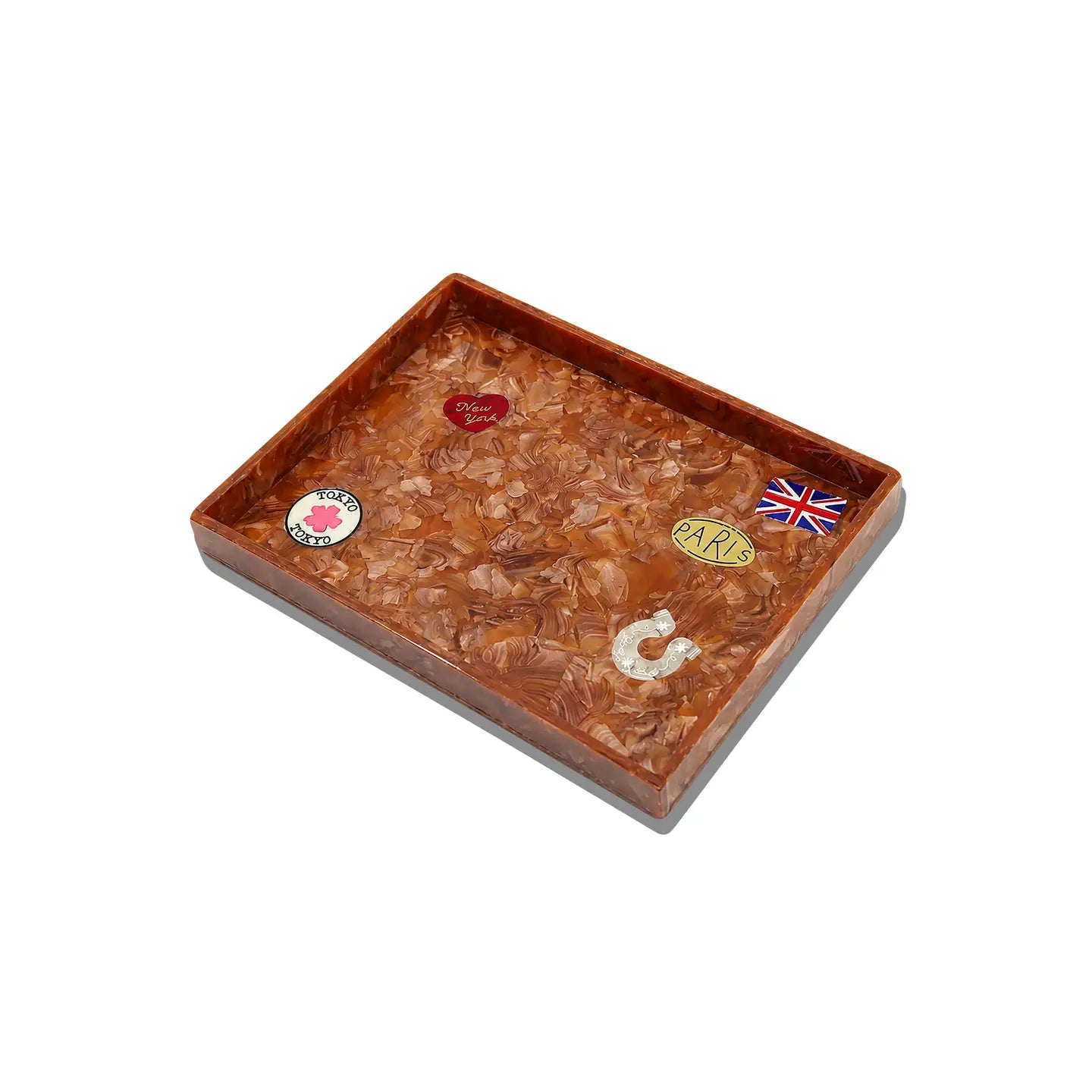 Hand-Painted Luggage Stamp Inlay Heirloom Tray