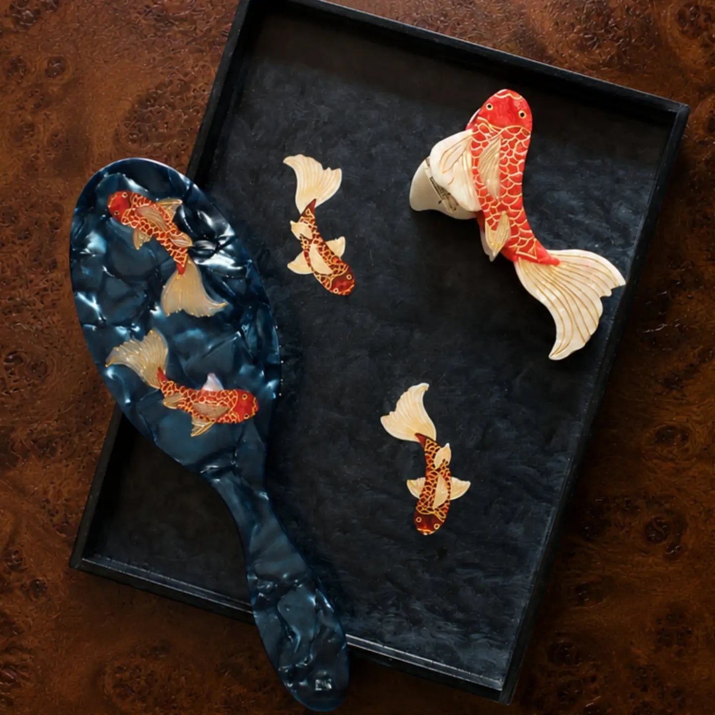 Hand-Painted Koi Fish Inlay Heirloom Tray