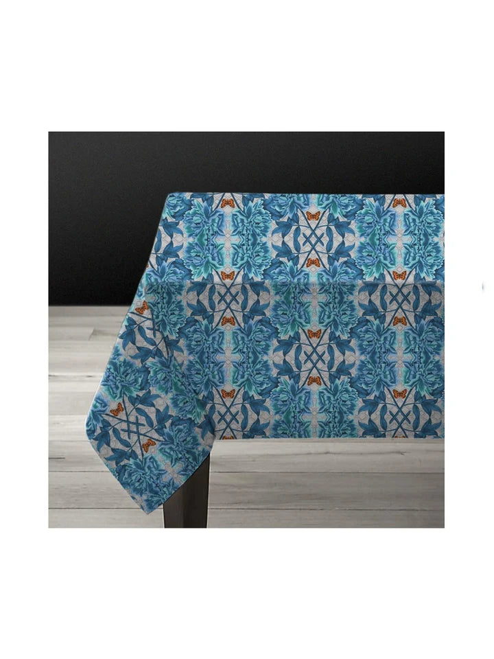 Blue Tree Peony Large 60” x 120” Linen Tablecloth