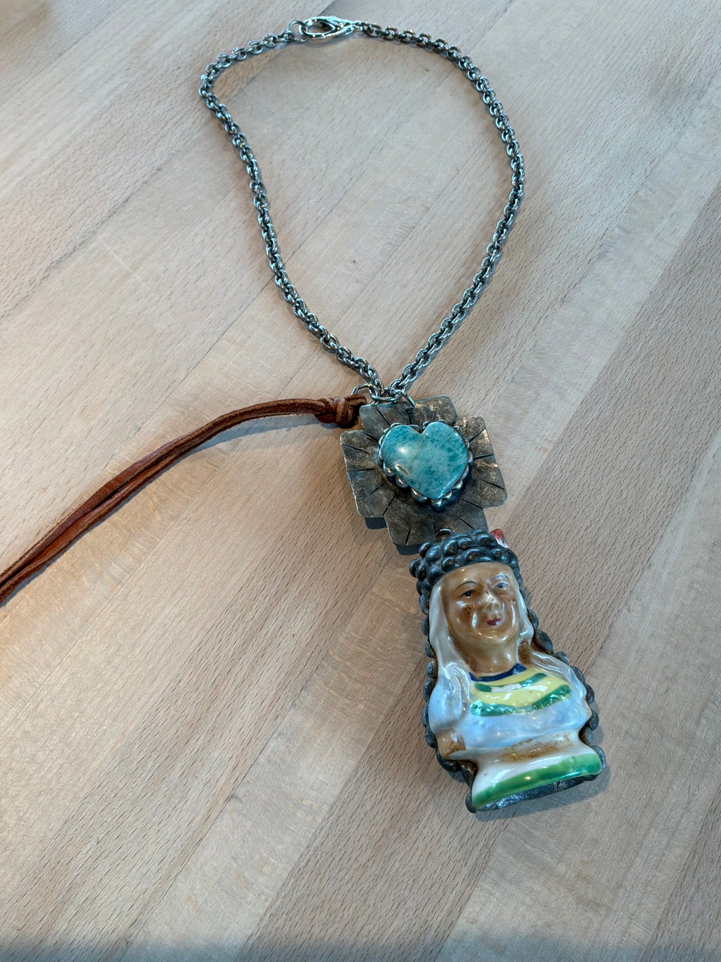 Indian with Cross and Blue Heart Necklace