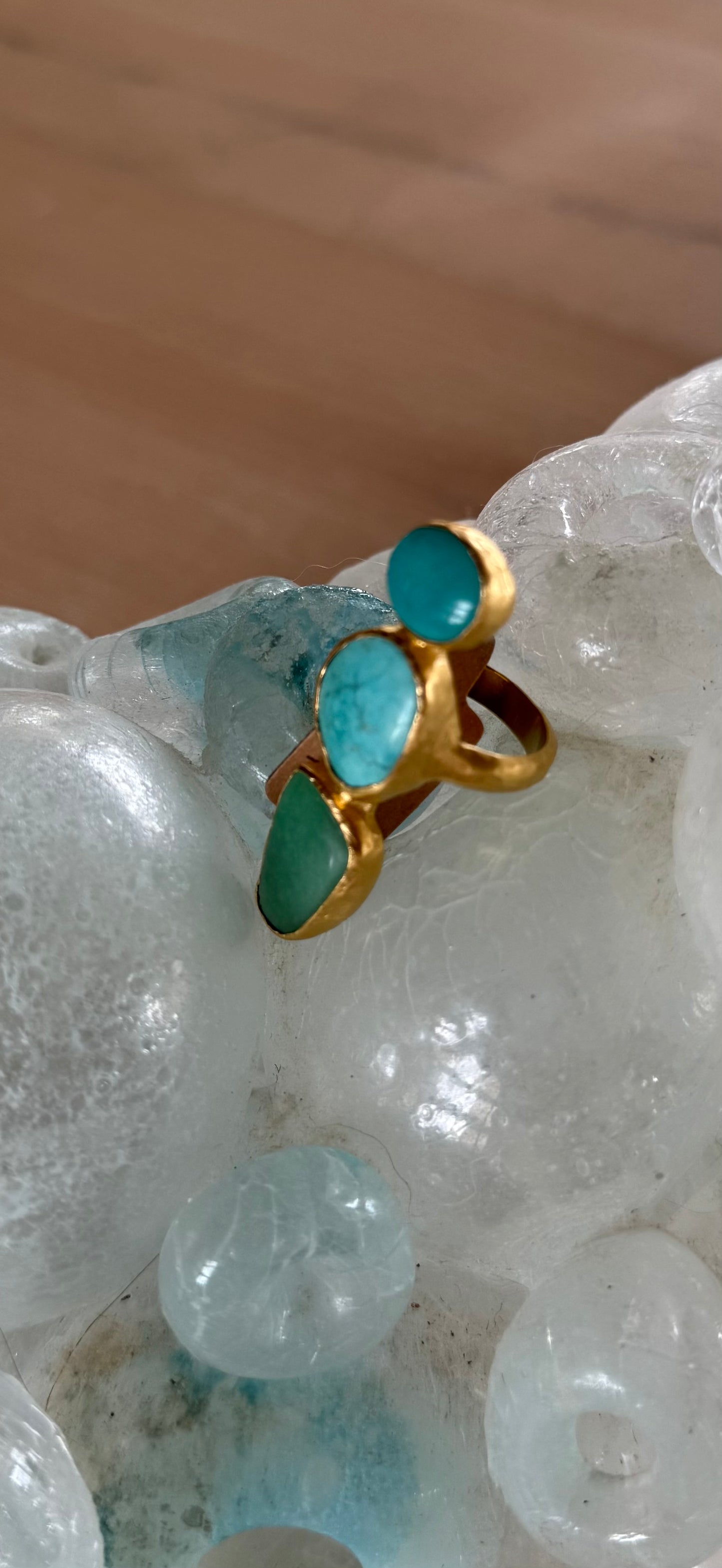 Varacite & Turquoise Triple Stone Ring
