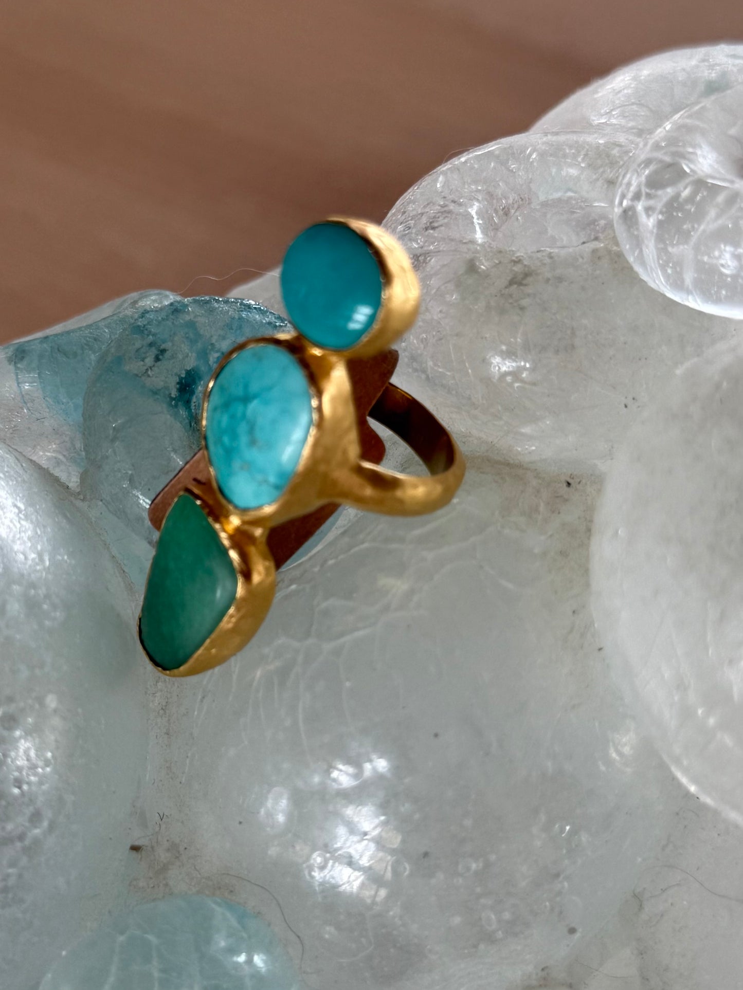 Varacite & Turquoise Triple Stone Ring