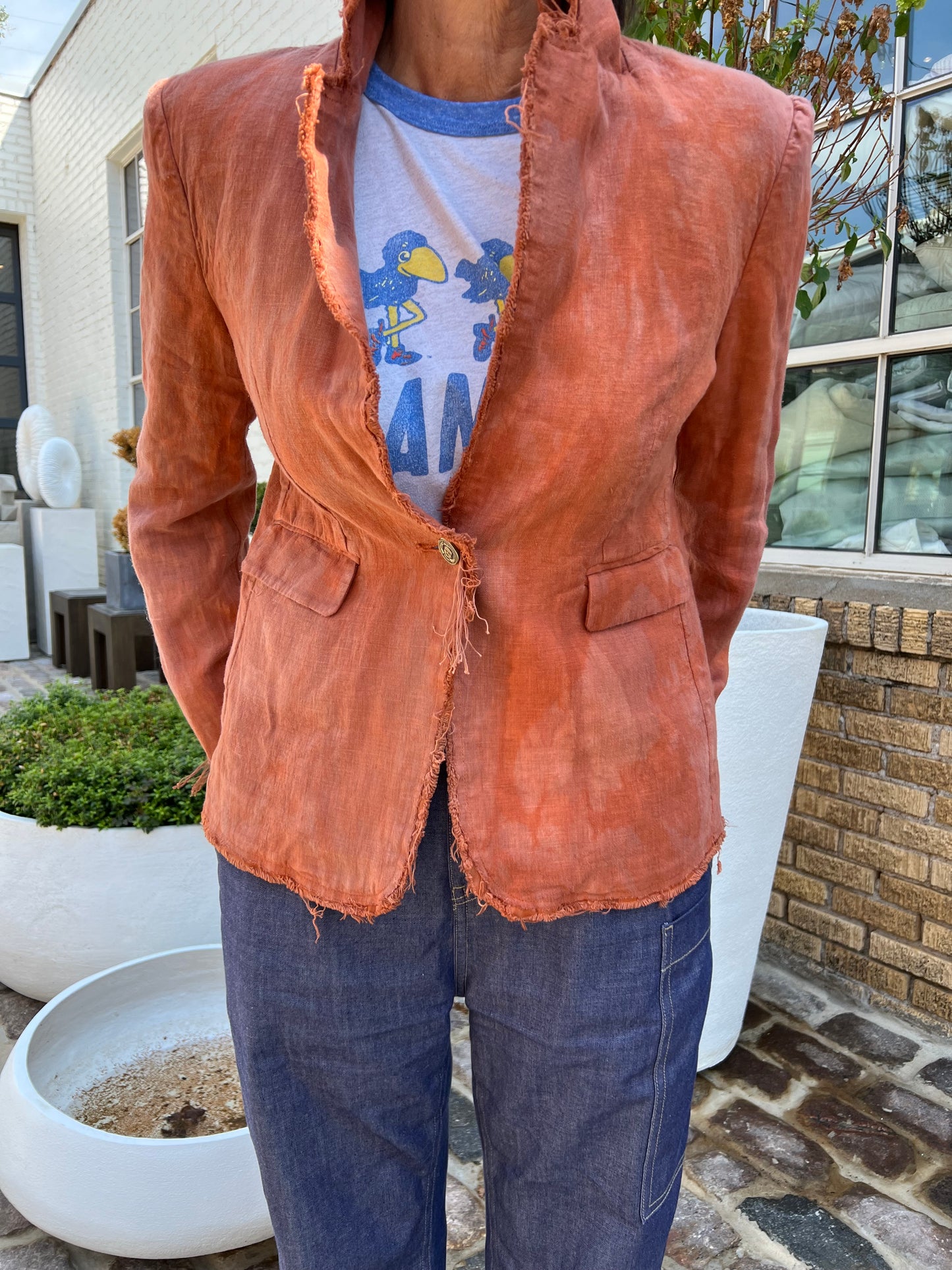 Hand Dyed Linen Pumpkin Blazer