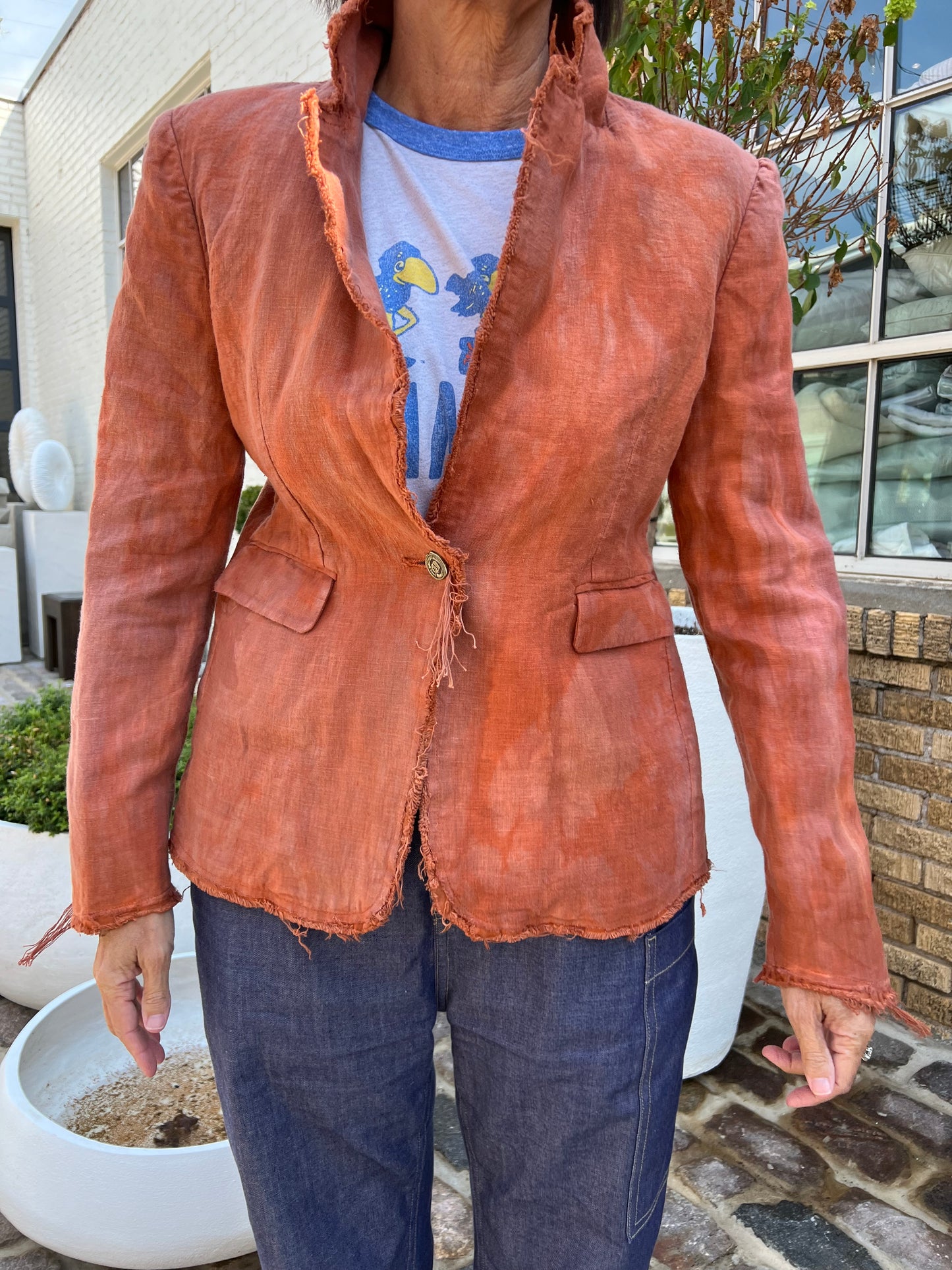 Hand Dyed Linen Pumpkin Blazer
