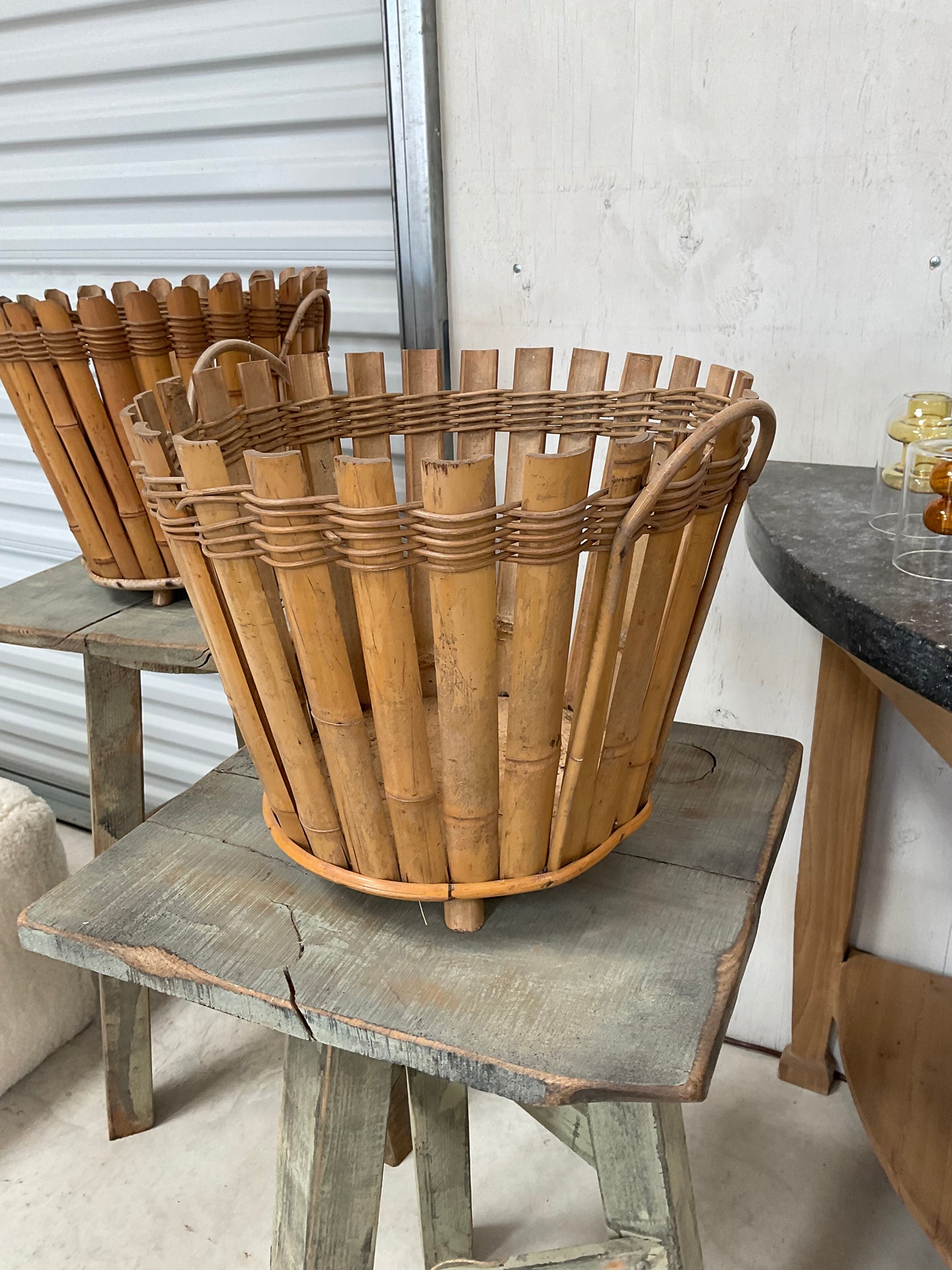 Vintage Bamboo Planter Pair