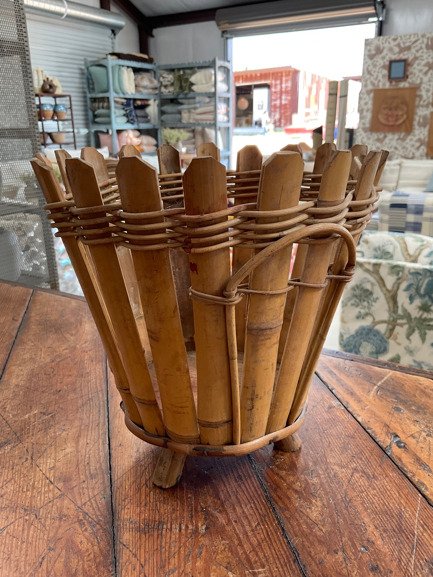 Footed Vintage Bamboo Planter