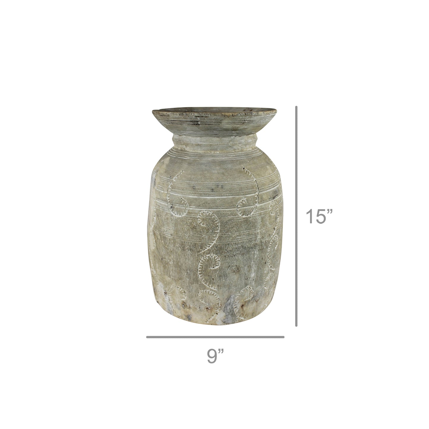 Carved Wood Pot Whitewashed