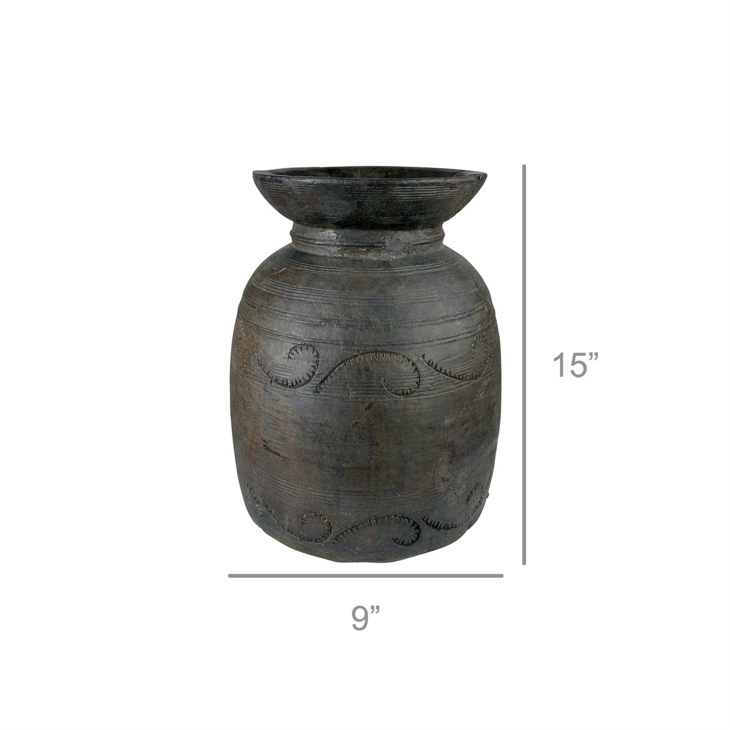 Carved Wood Pot Dark