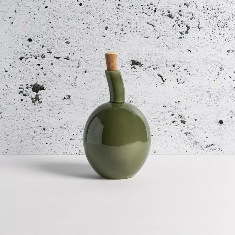 Stoneware Olive Oil Bottle Shiny Green