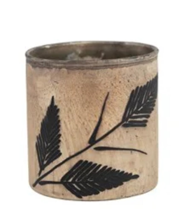 Mercury Glas Candle w/ Flocked Leaves