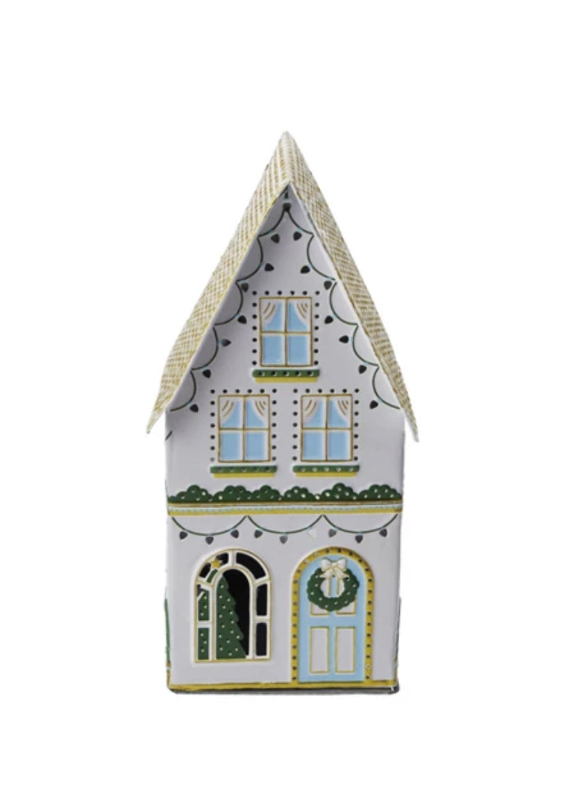 Decorative Painted Metal House 9”