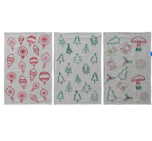 Embroidered Woven Tea Towel
