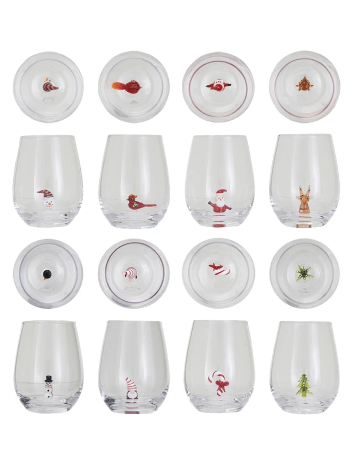 Stemless Wine Glass w/Holiday Figure Inside