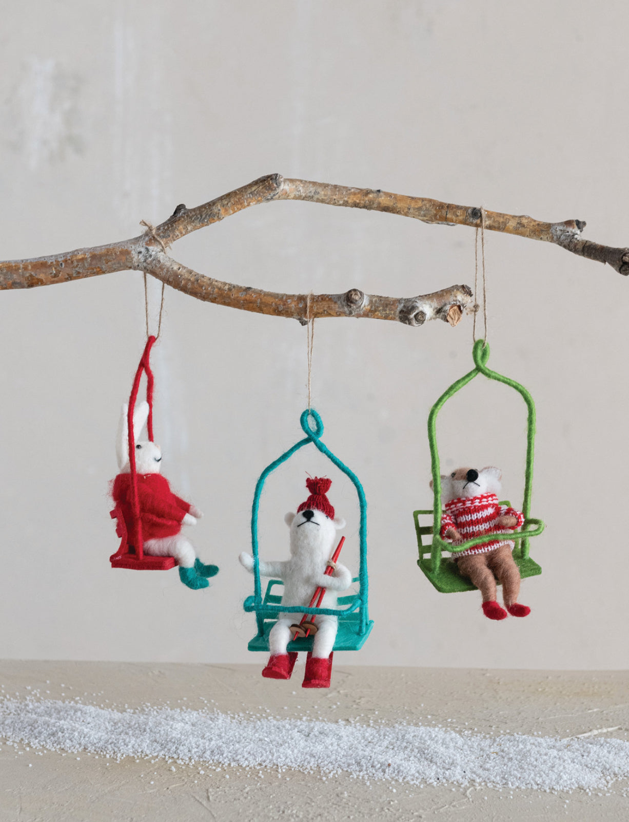 Handmade Wool Felt Animals on Chair Lift