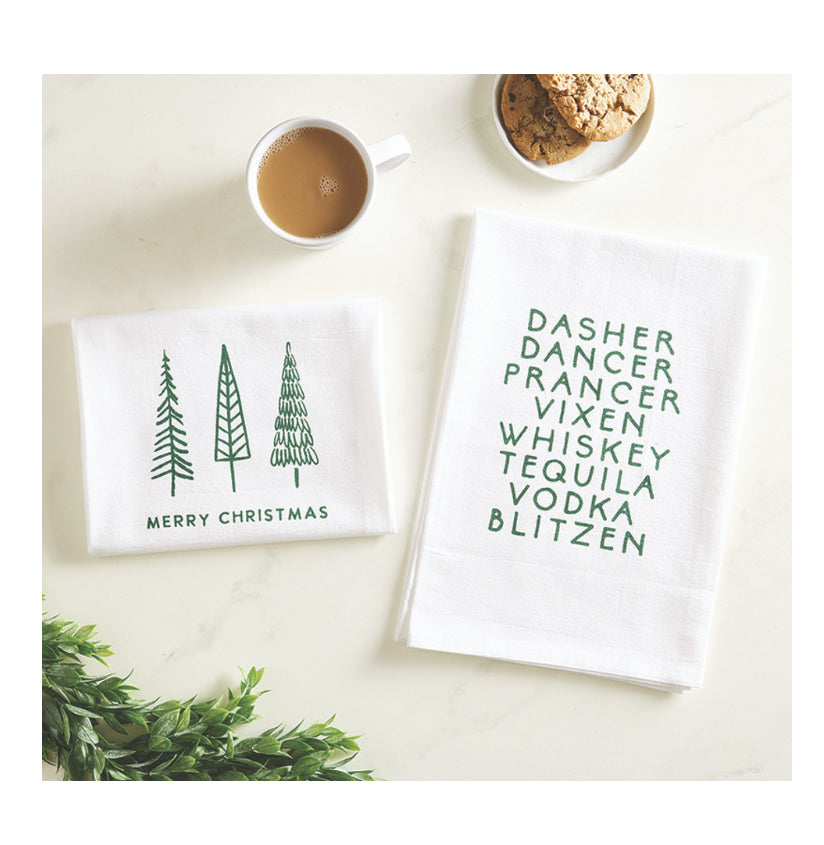 Merry Christmas Trees Tea Towel