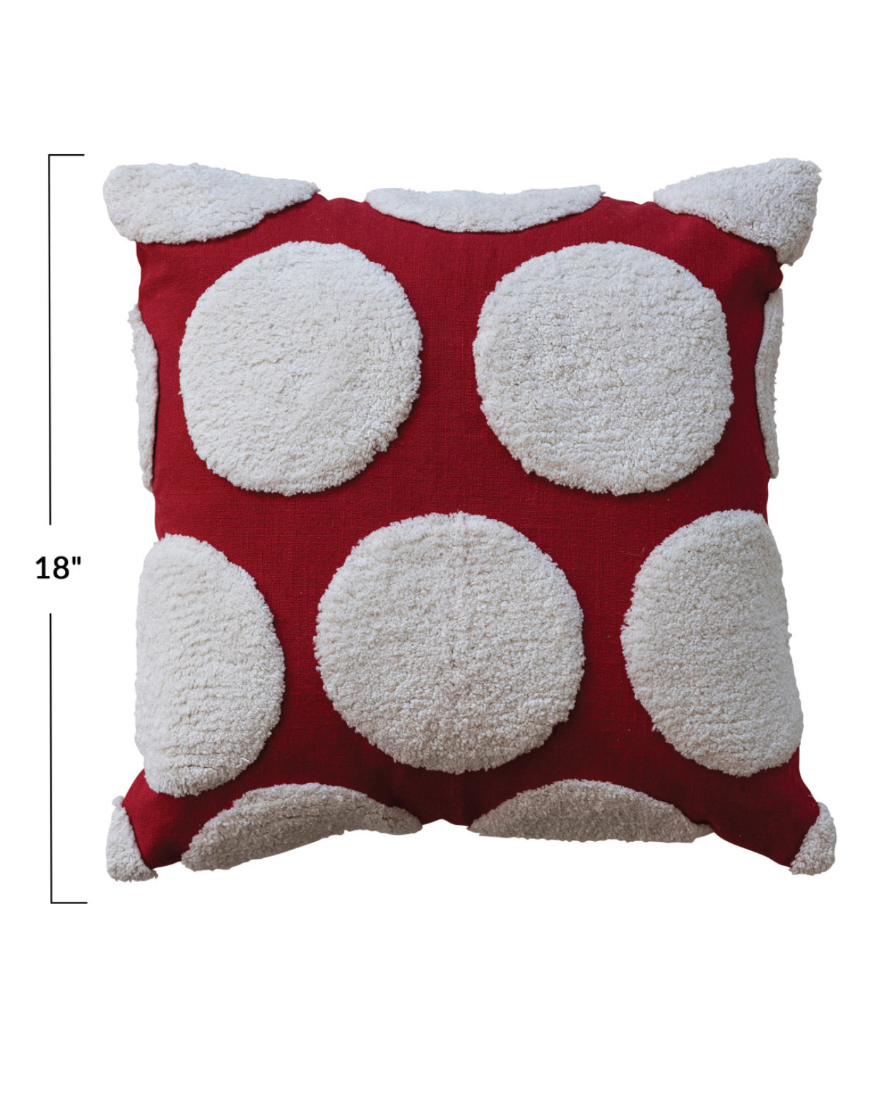 Cotton Slub Pillow w/ Tufted Dots, Red & White