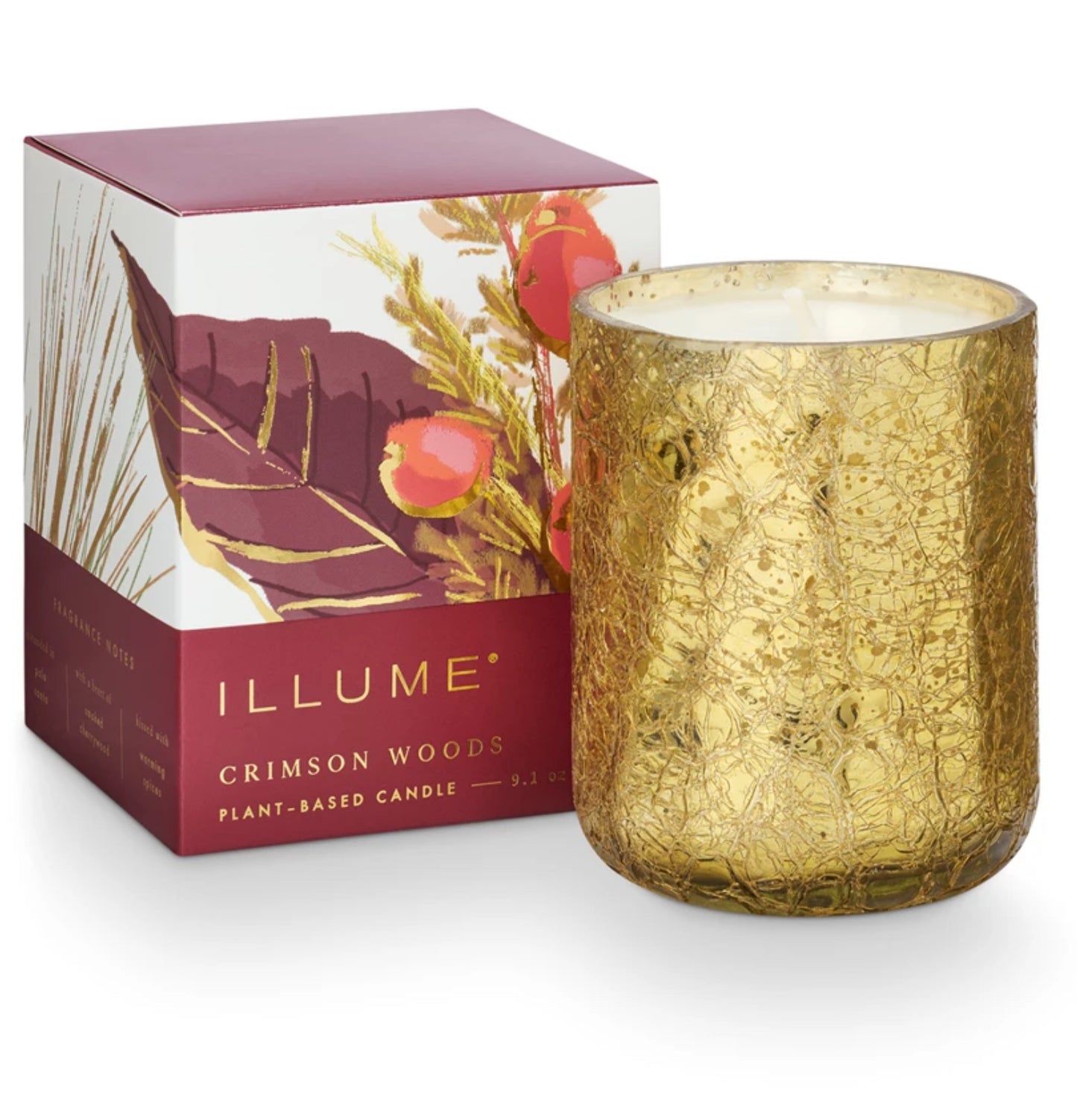 Crimson Woods Small Boxed Crackle Glass Candle