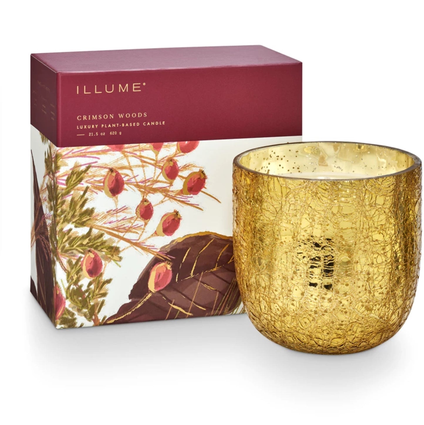 Crimson Woods Large Boxed Crackle Glass Candle