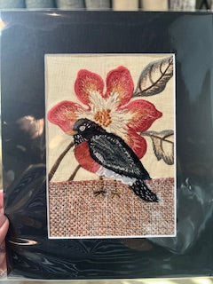 Textile Bird Art - Robin Hibiscus