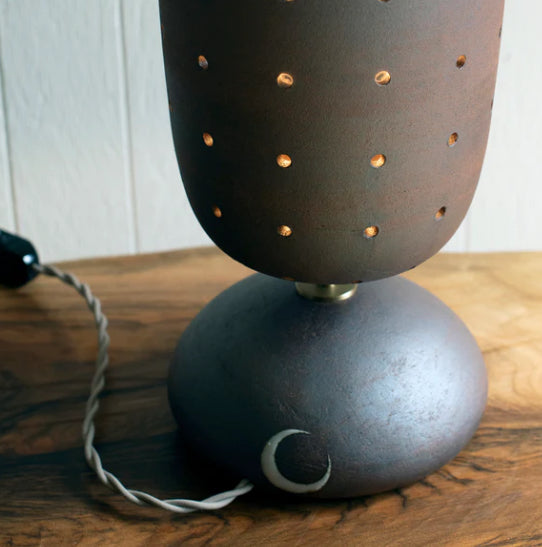 Round Grid Lantern with Rock Base