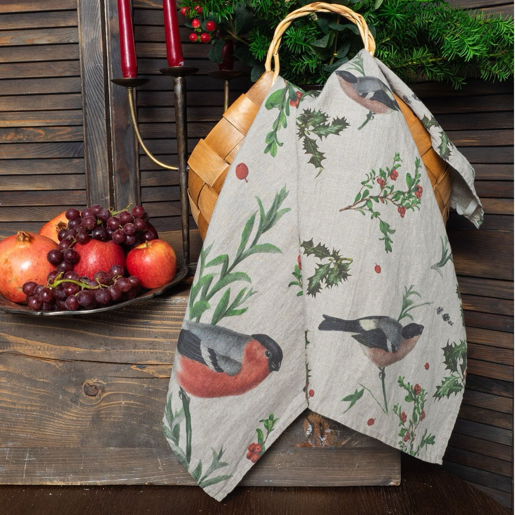 Winter Bullfinch Kitchen Towels