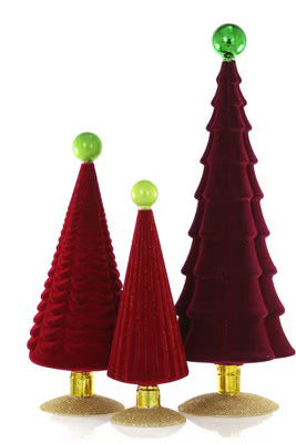 Crushed Velvet Trees Traditional Red Set/3