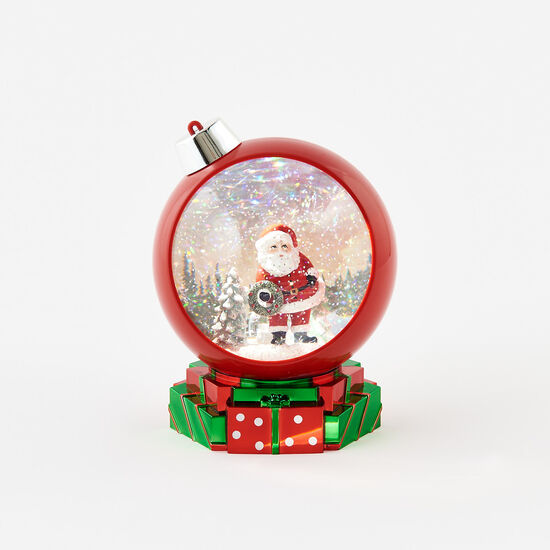 Swirly Glitter Santa w/Wreath Water Globe