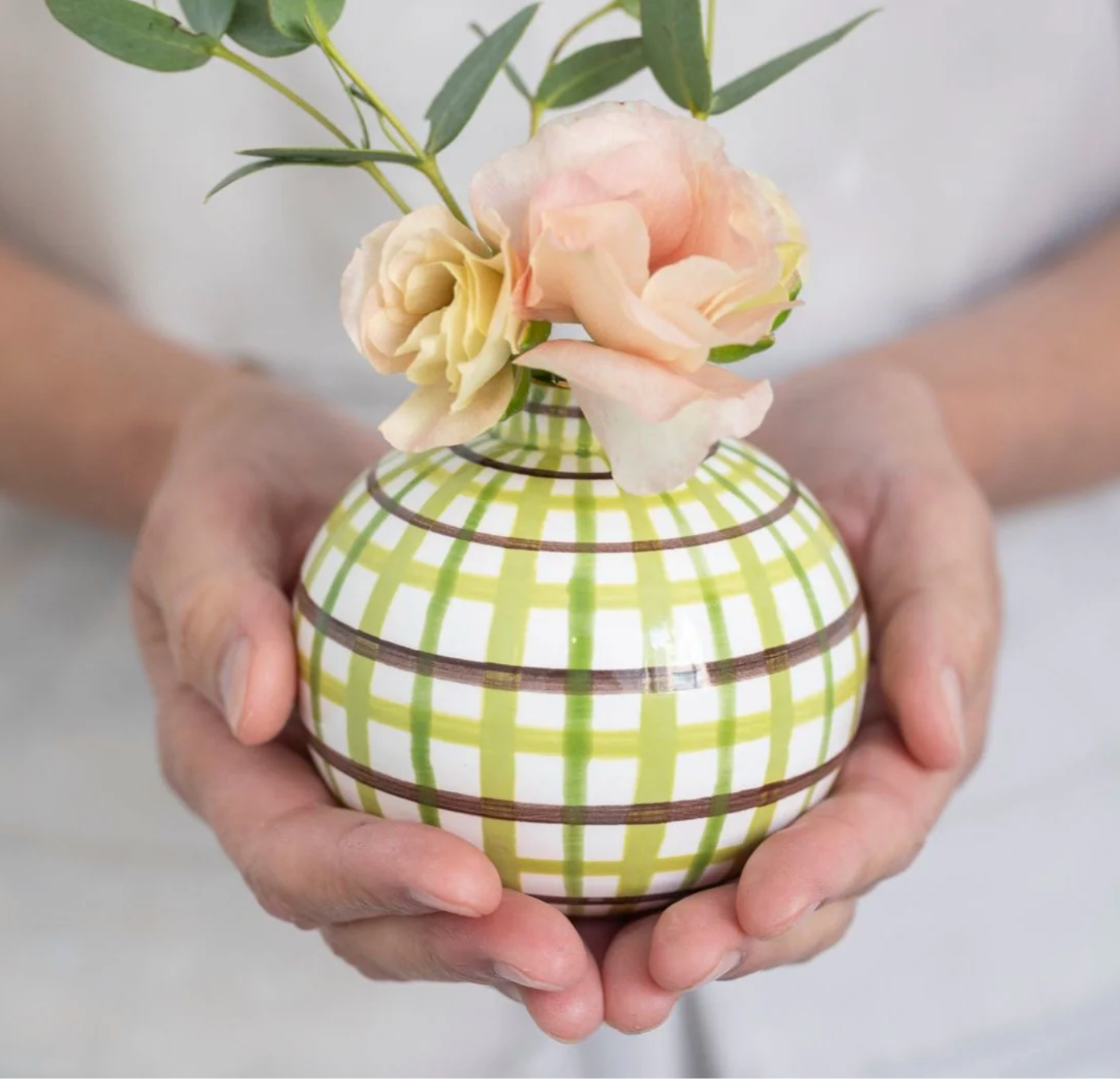 Bud Vase...Tattersall green/brown