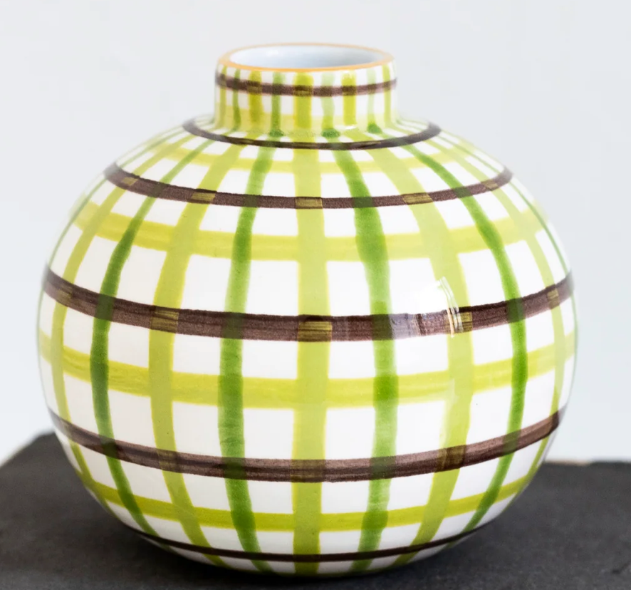 Bud Vase...Tattersall green/brown