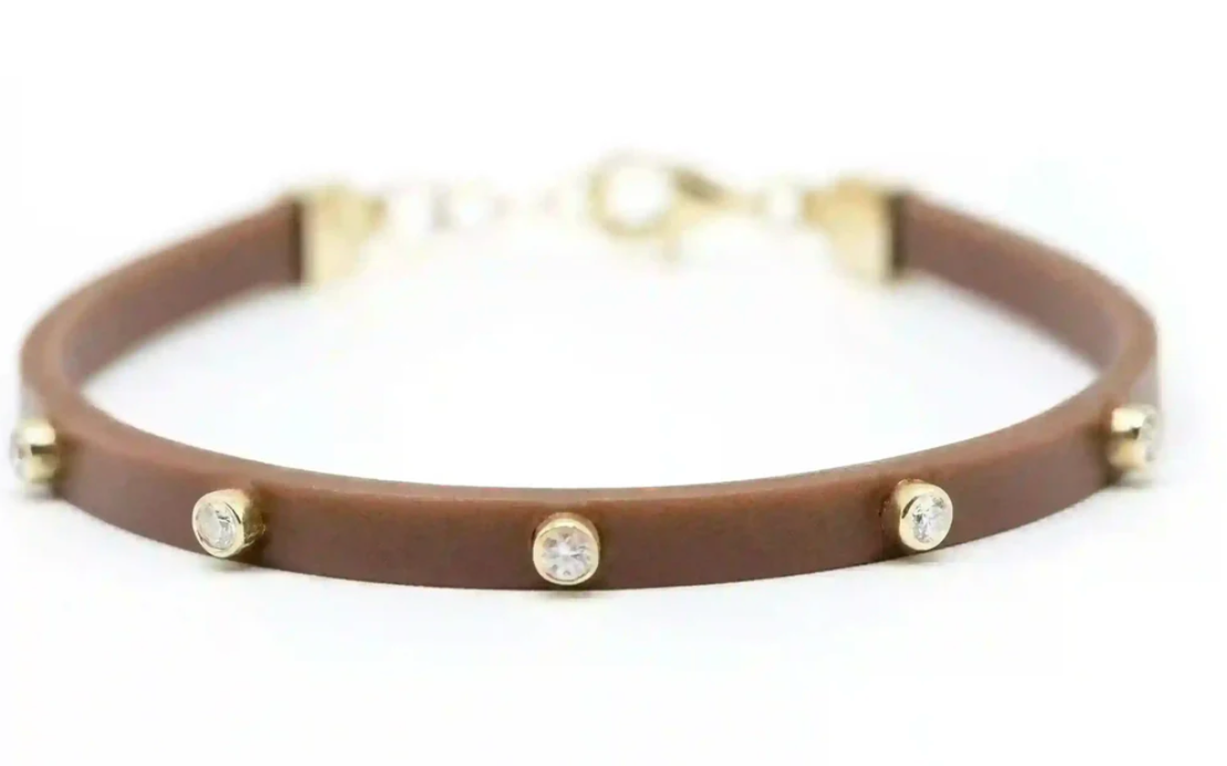Chocolate Rubber Bracelet with Diamonds