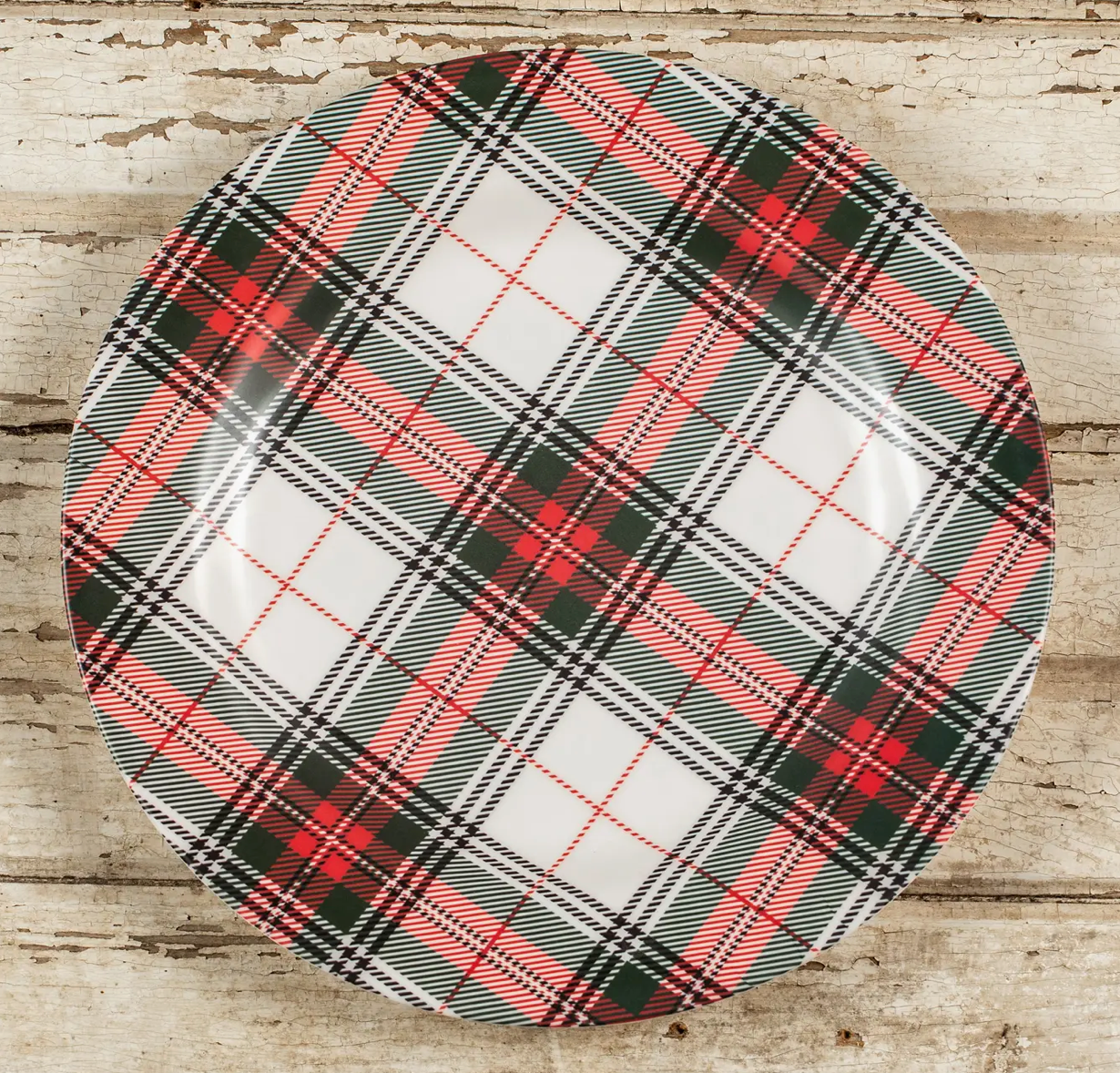 12" White Tartan Plaid Charger